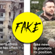 Screenshots from a fake BBC video with fake BBC branding claiming that Ukraine is using fake news during the Russian invasion.